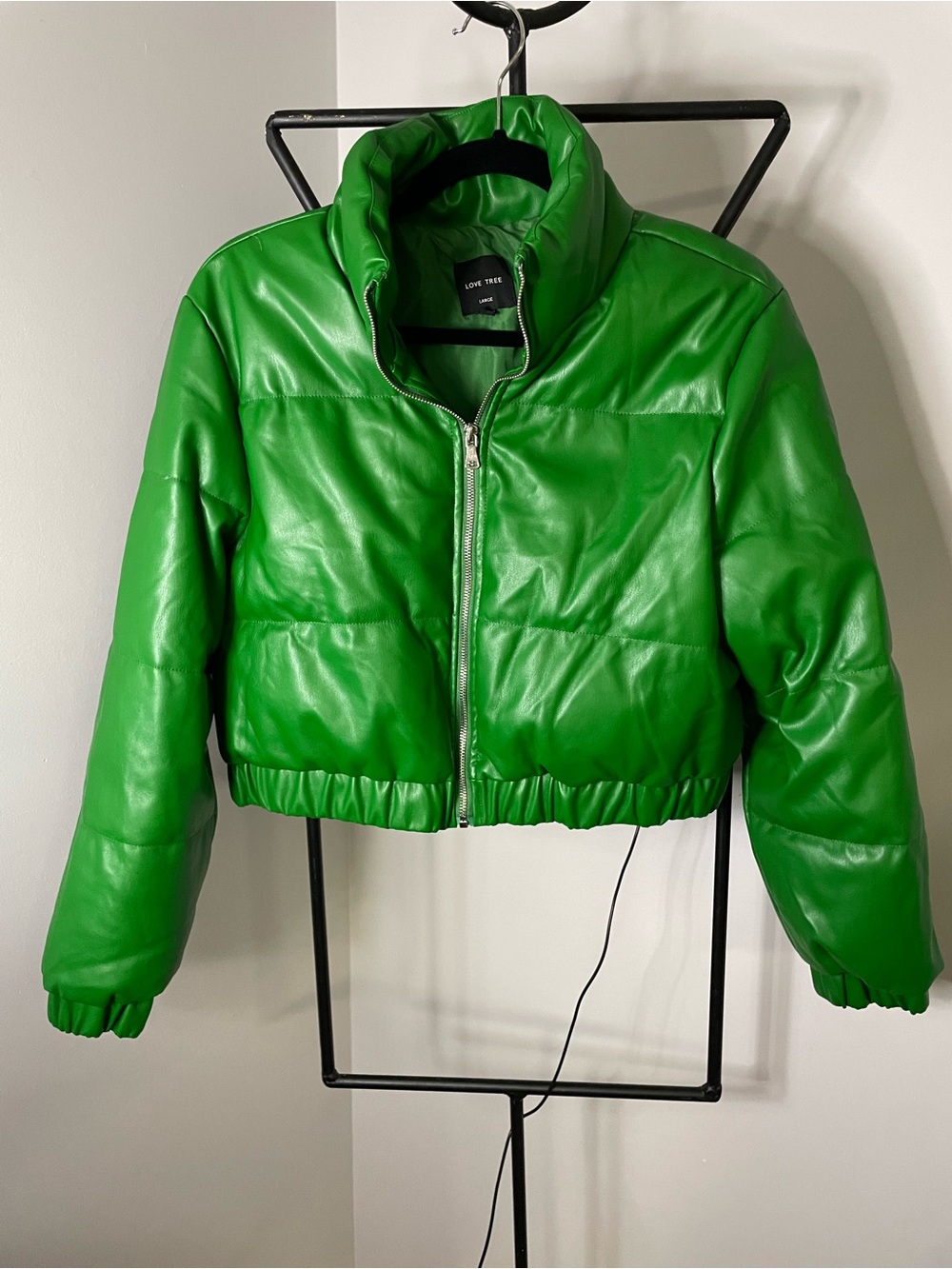 Love Tree Vivid Green Cropped Puffer Jacket